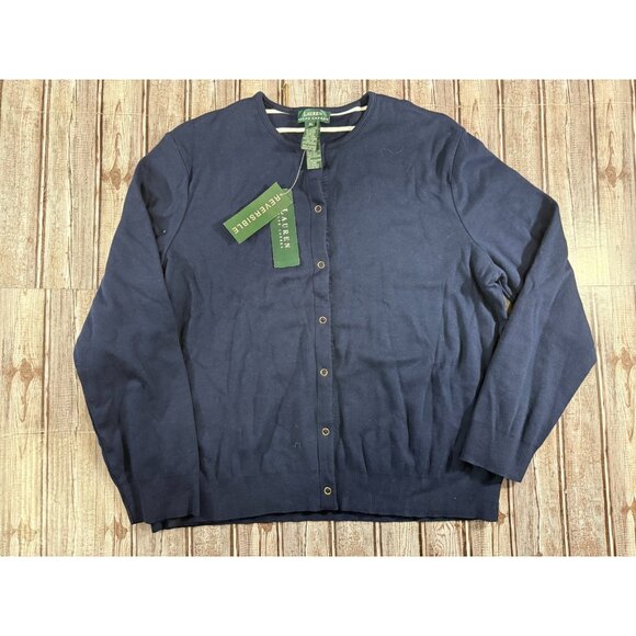 Lauren Ralph Lauren Reversible Cotton Striped cardigan Sz XL NWT mspr 99 Vintage - Picture 2 of 6